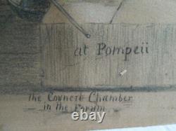 Paire Grand Tour Antique Drawings Charcoal Bodycolour Pompéi