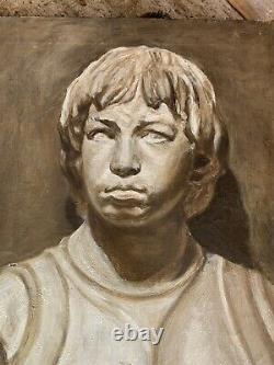 Peinture À L'huile Antique Signée Portrait Bust Giovanni Cristoforo Romano Grand Tour