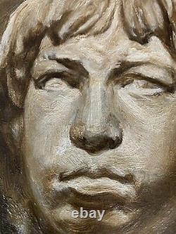 Peinture À L'huile Antique Signée Portrait Bust Giovanni Cristoforo Romano Grand Tour