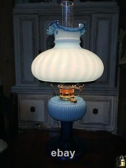 Rare Fenton Aladdin 1994 Grand Vertique Table Lamp Twilight Blue Complete