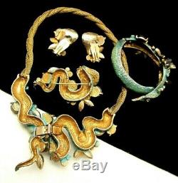 Rare Vintage Signé Har Cobra Serpent De Grand Collier Bracelet Parure Pin Boucles D'oreilles