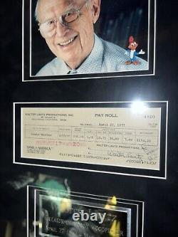 WALTER LANTZ Woody Woodpecker Chèque de paie signé Encadré sur mesure en daim de luxe